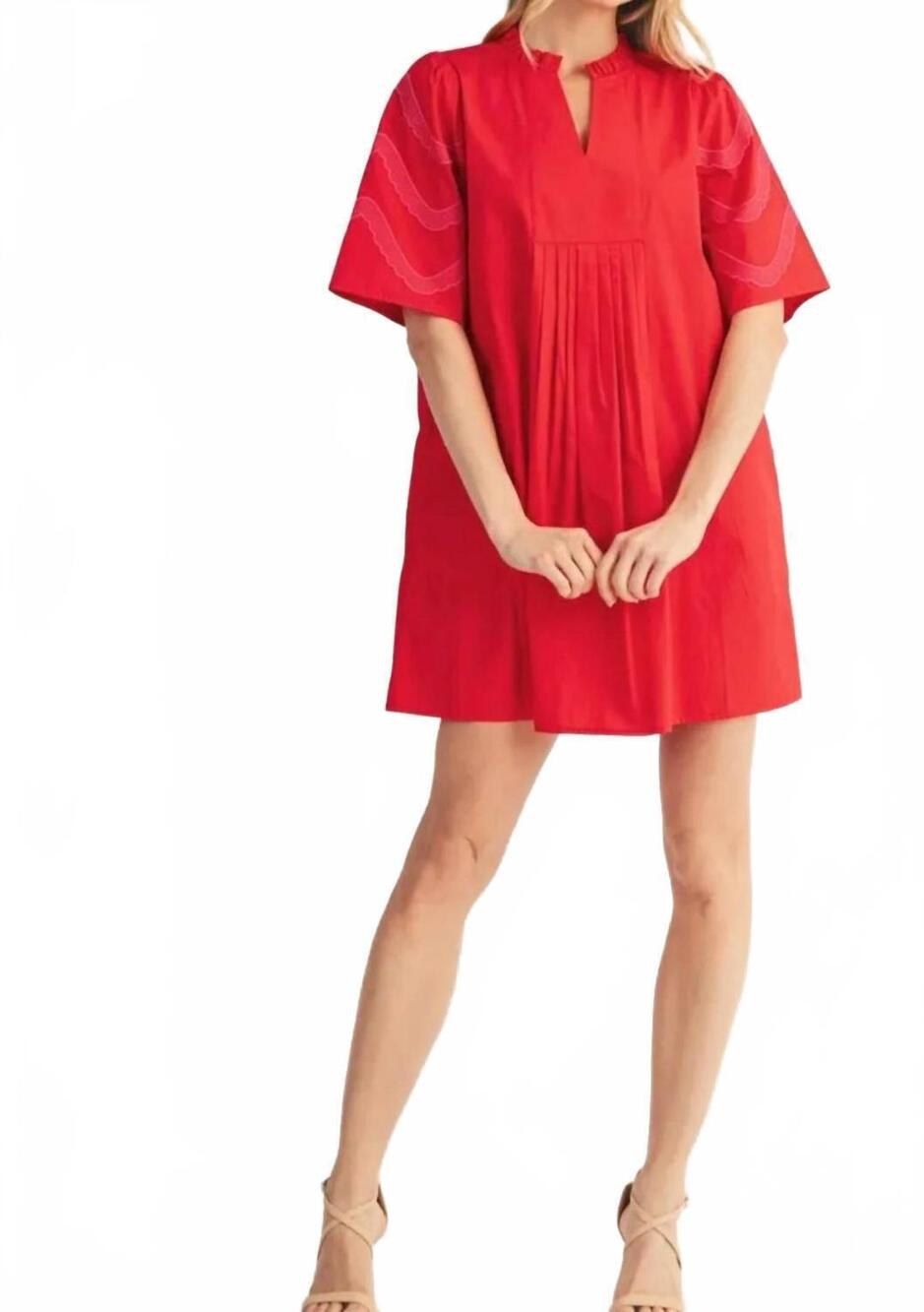 NEW JODIFL embroidered short sleeve mini dress in red